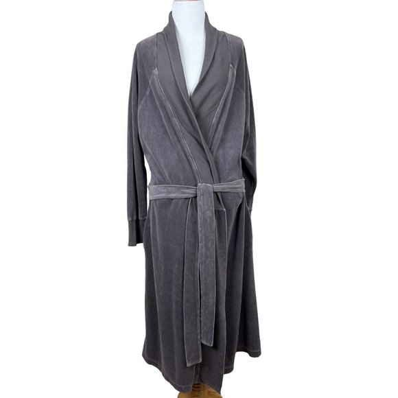 Nine Space Robe Womens S/M Gray Velour Organic Cotton Attached Tie Belted Pocket - Picture 1 of 16